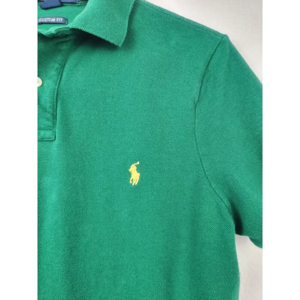 Vintage Polo Ralph Lauren Shirt Green Men Size Small Yellow Logo Short Sleeve
